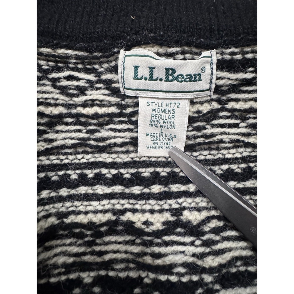 Vintage LL BEAN Nordic Patterned Wool Cardigan Sweater Sz‎ Large Metal Buttons - Picture 6 of 7